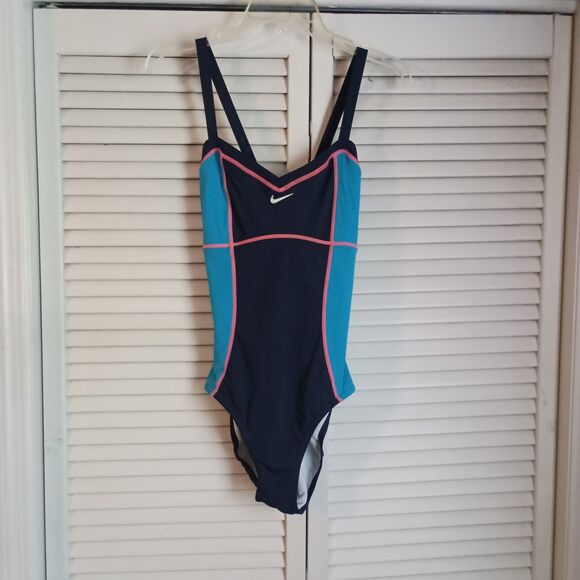 Nike Women's Swimsuit Size 12 One Piece Blue Criss Cross Back - Picture 1 of 6